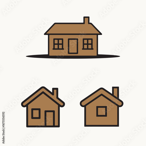 Simple brown houses collection classic architecture design cozy home building styles representation
