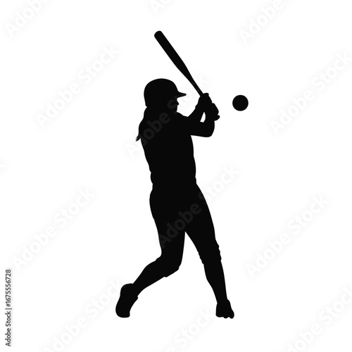 Silhouette of baseball player hitting ball vector
