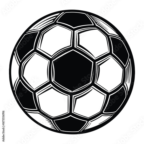 Black and white soccer ball vector illustration for sports equipment and games design concept