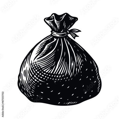 Illustration of black trash bag garbage bag waste bag refuse sack rubbish sack vector drawing