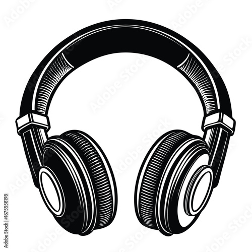 Black and white vector illustration of over ear headphones perfect for music lovers design