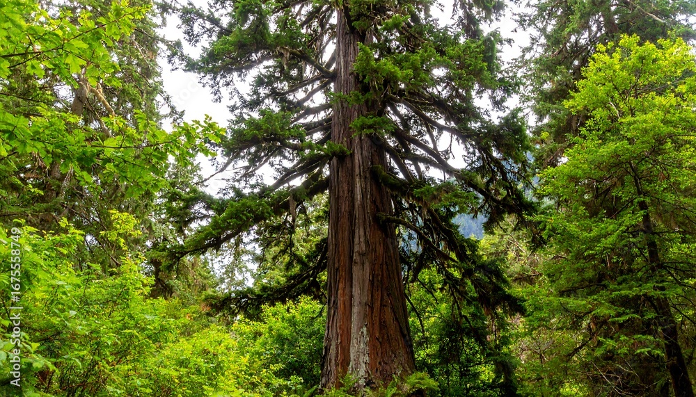 Obraz premium Lush forest canopy with towering tree