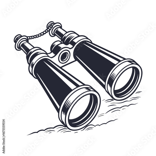 Vintage Style Binoculars Illustration for Adventure and Exploration Concepts, Ideal for Travel, Discovery, and Outdoor Themed Designs
