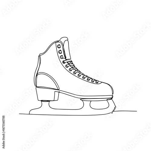 Simple Continuous Line Drawing of an Ice Skate for Sports Blogs, Winter Olympics Promotions, Ice Skating Classes, and Athletic Merchandise Designs