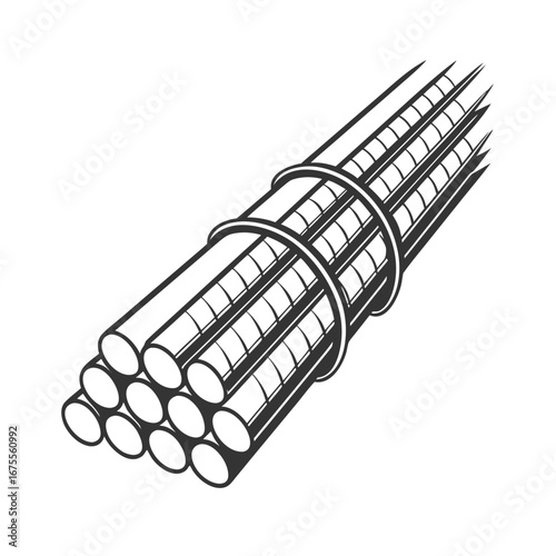 Monochrome Illustration of Bundled Reinforcing Steel Bars Construction and Building Materials
