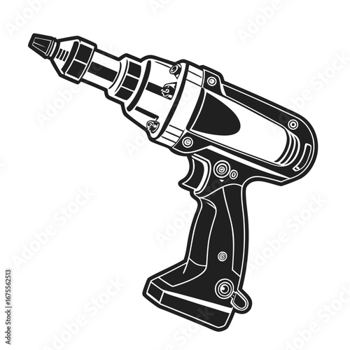 Powerful Industrial Drill Black and White Vector Illustration