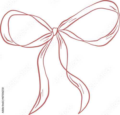 Bold Ribbon Bow With Pleated Ends In Hand Drawn Style