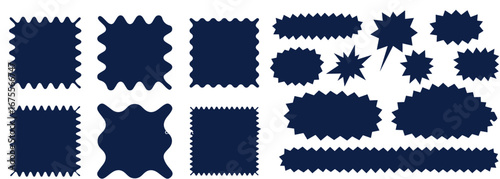 Jagged shape icons. Geometric spiky designs. Abstract black silhouettes. Vector symbols set