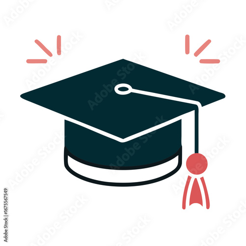 Dark green graduation cap with tassel in modern flat style