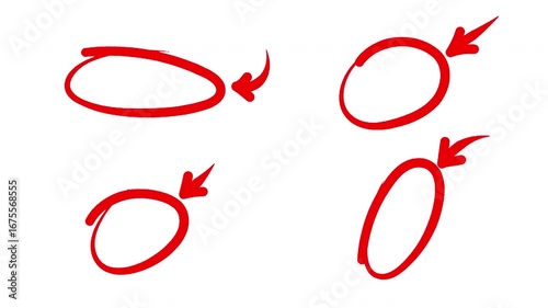 Hand-drawing red circle with arrows animation on transparent background. 4k Video