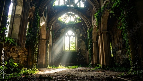 タに覆われた、ゴシック様式の教会の廃墟