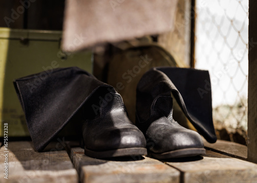 Vintage tarpaulin boots from the Soviet Union and World War II.