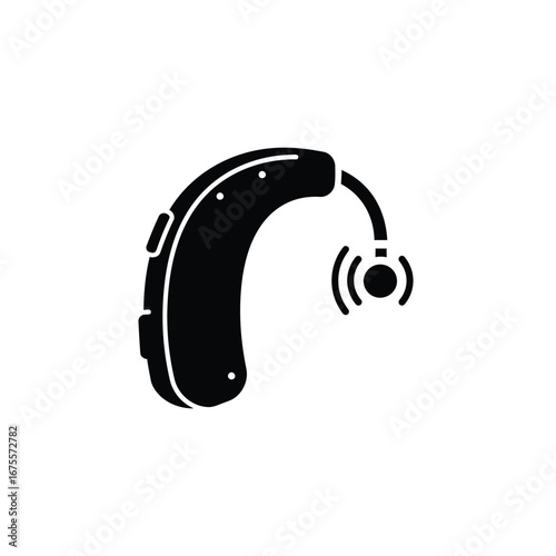 Black hearing aid with sound waves device