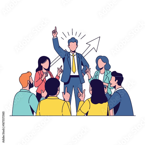 A charismatic business leader in a suit inspires and motivates his team towards success and growth.
