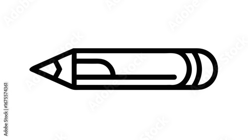 A simple outline drawing of a pencil with a sharpened tip and an eraser at the end on a black background