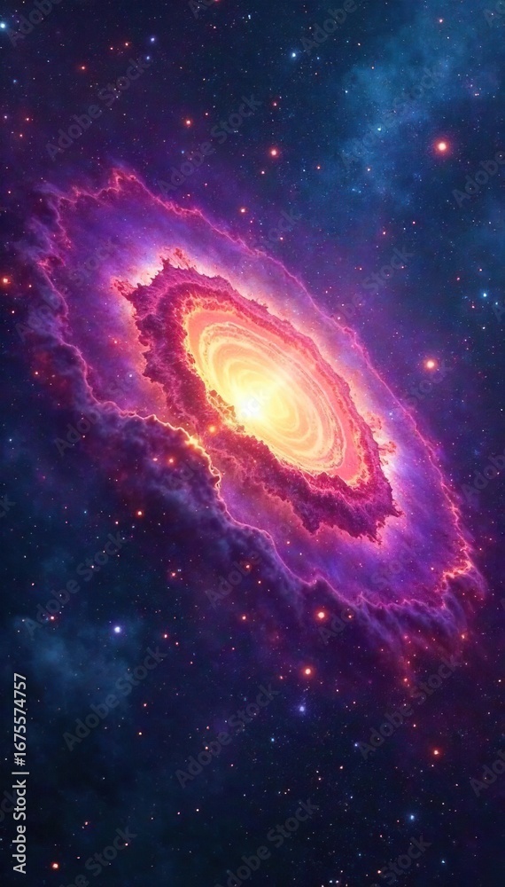 Obraz premium Mystical celestial swirl of stars and nebulae, cosmic dust and energy radiating outwards, vibrant colors reflecting the vastness of space , astrological signs, magical, space