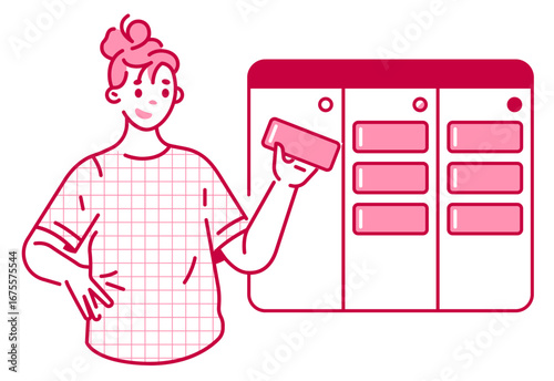 Woman moving cards on a Kanban board