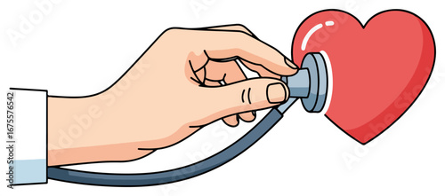Doctor using stethoscope to listen to a heart, medical concept.