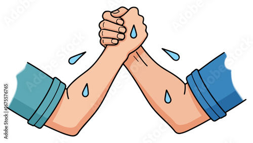 Two strong arms engaged in an intense arm wrestling competition.