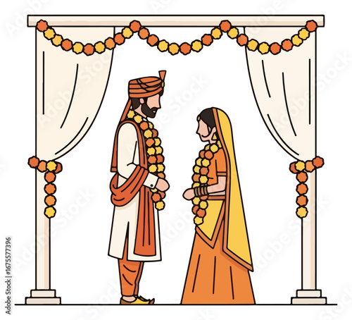 Indian Wedding Couple Under Archway.