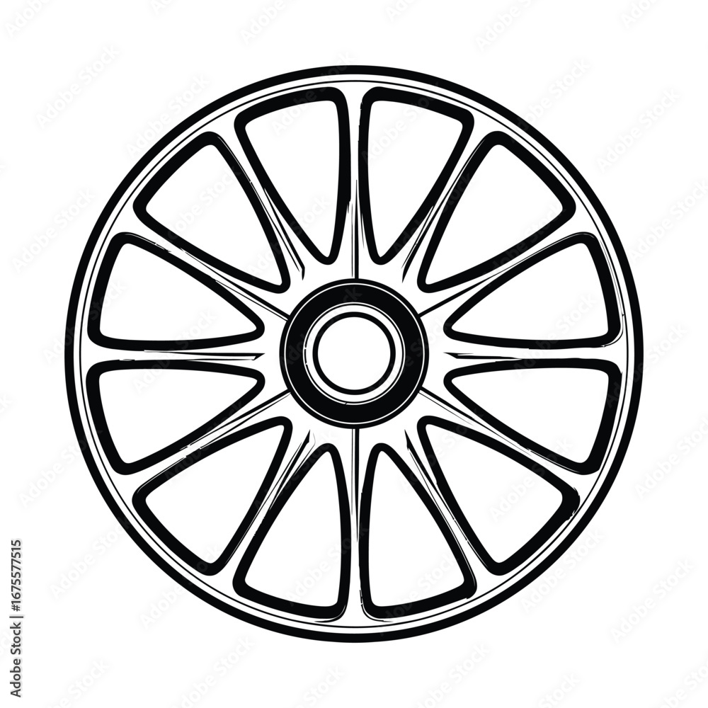 Obraz premium Illustration of a sliced citrus fruit showing segments and central core in black and white outline style