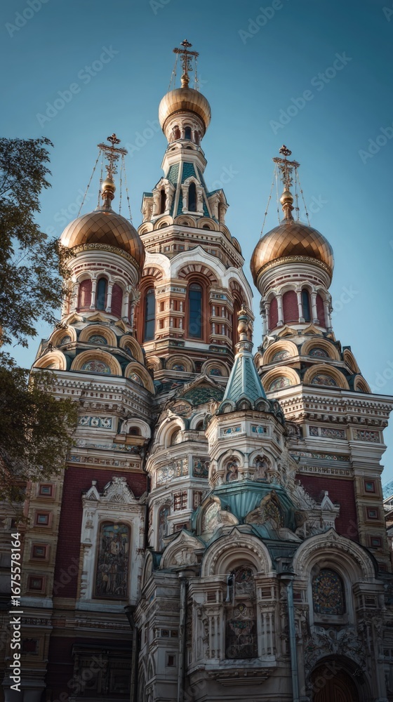 Obraz premium Golden-domed historic church, vibrant style