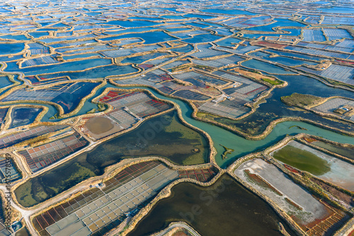 Tableau sur toile Aerial view of the salt fields of Guerande France