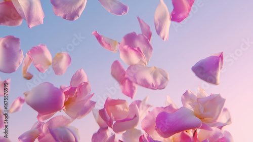Wallpaper Mural Delicate pink rose petals floating gracefully against a soft pastel sky background Torontodigital.ca