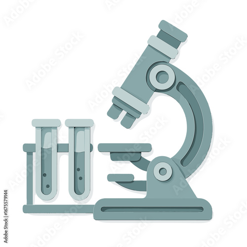 Isometric microscope and test tubes design for scientific and educational themes