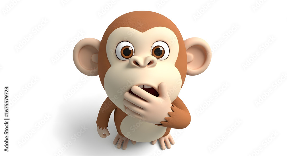 Obraz premium Cartoon Monkey with Shocked Expression on White Background