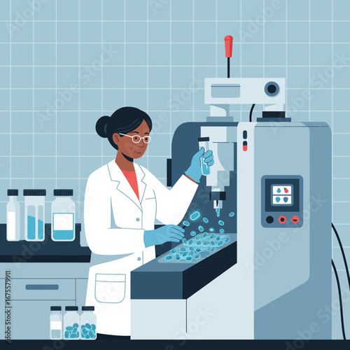 Scientist operating laboratory equipment for pharmaceutical research
