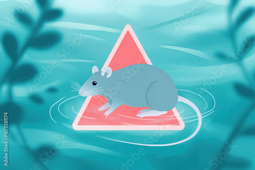 Illustration of a gray rat on a warning sign 