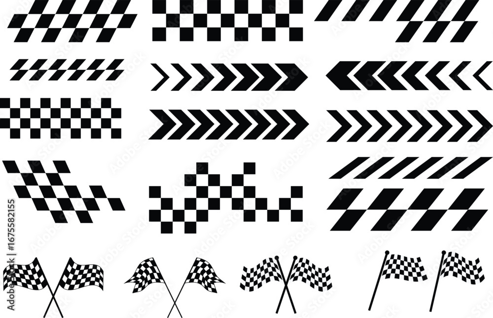 Naklejka premium Racing stripe set. checkered flag. car and motorbike racing symbol. competition of champions on road 