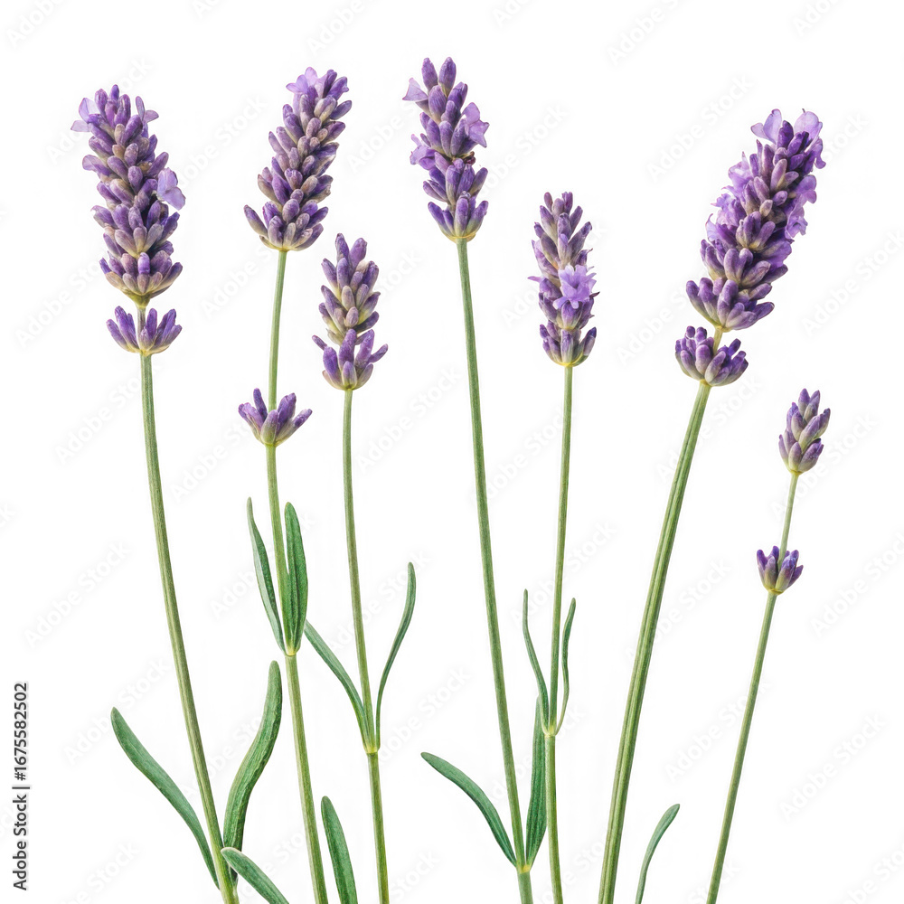 Naklejka premium Beautiful lavender stalks with delicate purple blooms isolated on a transparent background