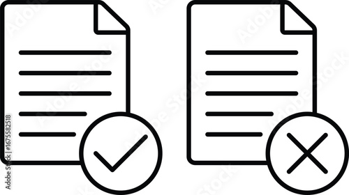 document icon. Agreement file symbol. containing check mark, cross mark. Paper documents icons. Folder written paper
