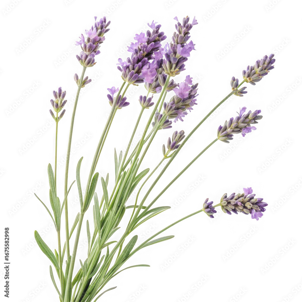 Naklejka premium Close-up view of delicate purple lavender flower stems and blooms in natural light transparent background