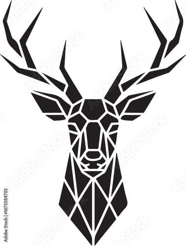 Geometric Low Poly Deer Head Vector with Large Antlers
