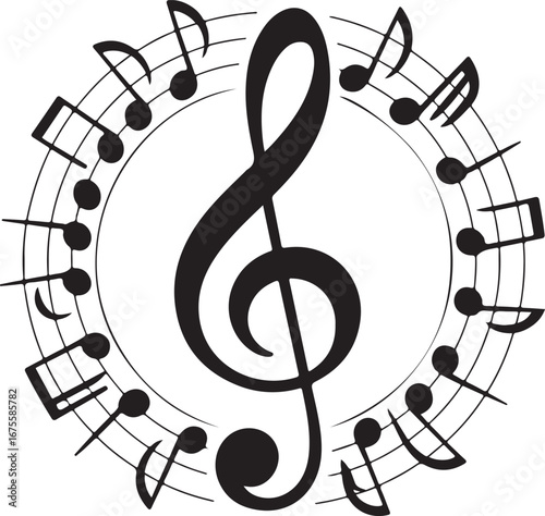 Musical Notes and Treble Clef in Circular Pattern Vector Illustration