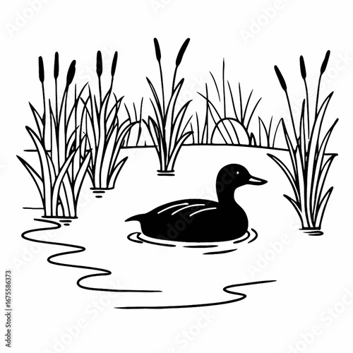 duck in pound lake vector 