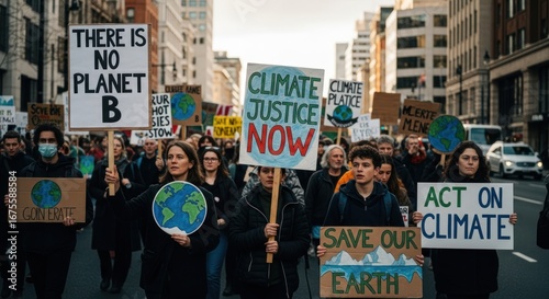 Wallpaper Mural Climate Justice Protest March with Diverse Participants Holding Signs Torontodigital.ca