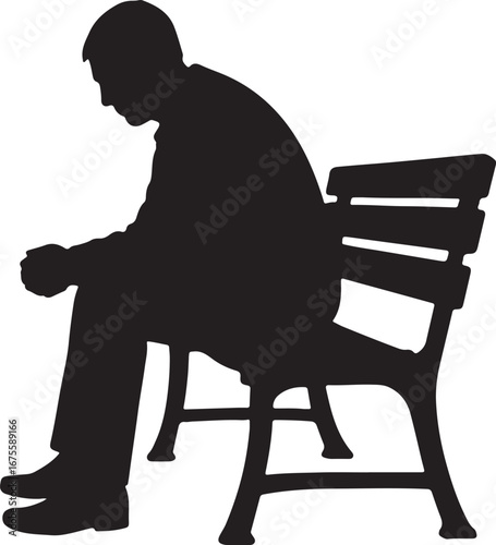 Silhouette of a man sitting alone on a park bench