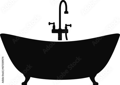 Black bathtub with faucet white plumbing