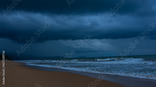 Dark with Dramatic blue sky and dark as Dramatic blue sea color and dark storm raining cloud background