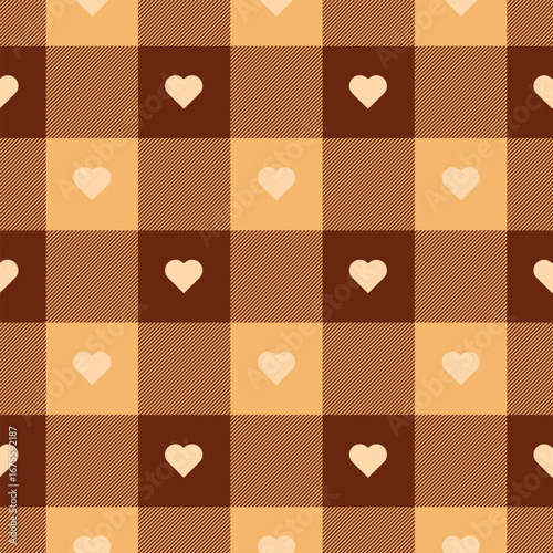 Fashion check plaid pattern with hearts Black and pink Check Checked. Gingham Pattern Editable Stroke. Buffalo plaid for Cartoon Illustration, Mat, Fabric, Textile, Scarf, Wrapping Paper