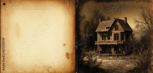 Old vintage house in sepia tone with empty space for text