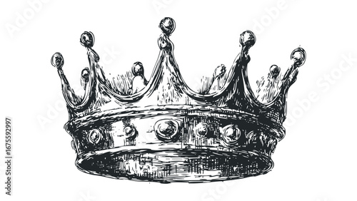 Detailed Pen Sketch of a Royal Crown on White. Vector hand drawn illustration