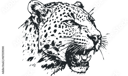 Leopard Roaring with Spots on Transparent Background. Vector hand drawn illustration