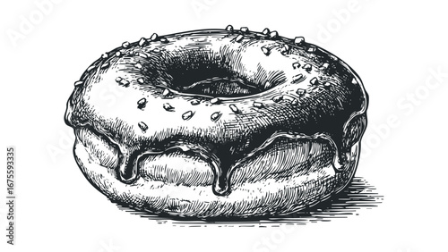 Drawn Delicious Glazed Donut With Sprinkles on Transparent Background. Vector hand drawn illustration