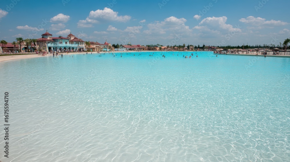 Fototapeta premium Serene Tropical Resort Lagoon with Crystal Clear Waters and Sky