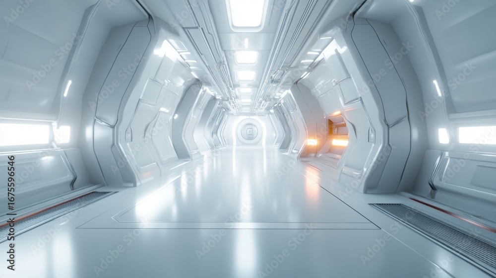 Obraz premium Futuristic White Spaceship Corridor.
